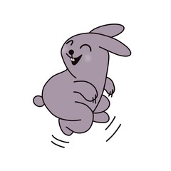A humorous character - a running gray rabbit, freehand drawing in one line.
