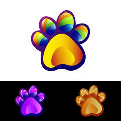 Set of Colorful Gradient Dog Foot Print Icon. Vector Illustration Template
