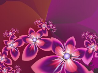 Purple fractal illustration as  background with flower. Creative element for design. Fractal flower rendered by math algorithm. Digital artwork for creative graphic design.
