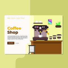 Landing page template of Coffee Shop. Modern flat design concept of web page design for website and mobile website. Easy to edit and customize. Vector Illustration
