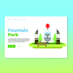Landing page template of Fountain Park. Modern flat design concept of web page design for website and mobile website. Easy to edit and customize. Vector Illustration