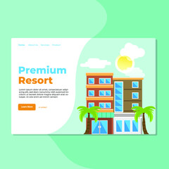Landing page template of Premium Resort. Modern flat design concept of web page design for website and mobile website. Easy to edit and customize. Vector Illustration