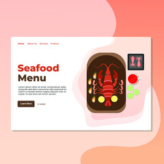 Landing page template of Seafood Menu. Modern flat design concept of web page design for website and mobile website. Easy to edit and customize. Vector Illustration