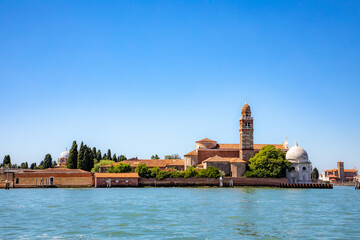 view to San Michele church, the cemetery island in the lagoon of Venice,