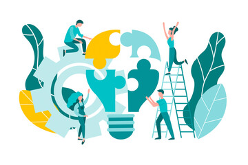 Light bulb from puzzles, symbol of business idea