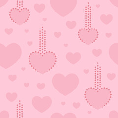 Seamless pink background with dotted hearts. Valentine's Day, Mother's Day, wedding minimal pattern. Vector Illustration.