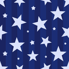 Seamless dark blue background with stars and vertical stripes. The concept of the U.S. flag for 4th of July, Presidents' Day, Memorial Day. Vector Illustration.