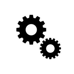 Two black gears on isolated white background.