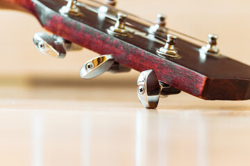 Close-up of the top of the guitar neck.