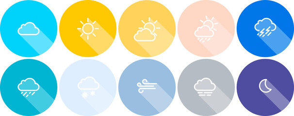Circular weather icon set. Vector. Flat and modern style.