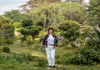 woman tourist in national park on safari 