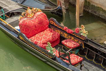 detail of seat of gondola in venice