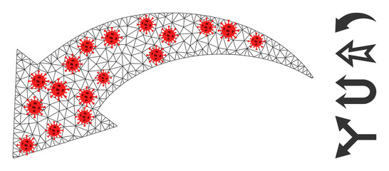 Mesh undo in lockdown style. Mesh carcass undo image in low poly style with combined linear items and red covid items. Vector model is created from undo with virus elements.