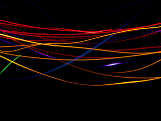 light painting photography, waves of vibrant color against a black background. Long exposure photo of vibrant fairy lights in abstract	
