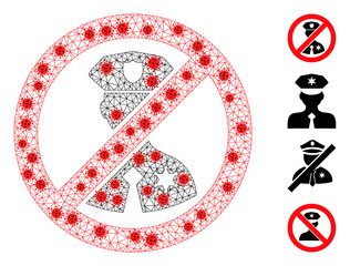 Mesh no police officer with lockdown style. Mesh carcass no police officer image in lowpoly style with combined linear items and red virus elements.