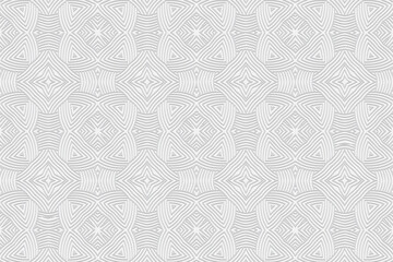 3D volumetric convex embossed geometric white background. Oriental pattern with repeating ethnic elements. Creative beautiful ornament for design and decoration.