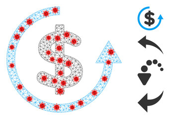 Polygonal refund in infection style. Polygonal wireframe refund image in lowpoly style with combined linear items and red virus items. Vector model is created from refund with infection centers.