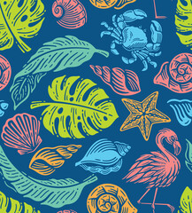 pattern seamless of beach element in doodle illustration