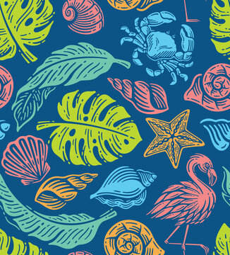 Pattern Seamless Of Beach Element In Doodle Illustration