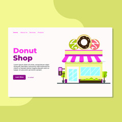 Landing page template of Donut Shop. Modern flat design concept of web page design for website and mobile website. Easy to edit and customize. Vector Illustration