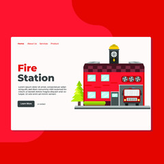 Landing page template of Fire Station. Modern flat design concept of web page design for website and mobile website. Easy to edit and customize. Vector Illustration