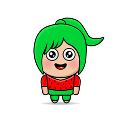 cute girl wearing watermelon design mascot kawaii