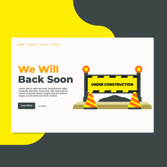 Landing page template of We Will Back Soon. Modern flat design concept of web page design for website and mobile website. Easy to edit and customize. Vector Illustration