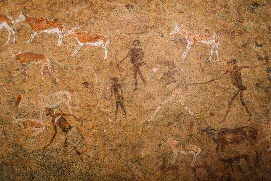The White Lady of Brandberg cave painting located at the foot of Brandberg Mountain in Damaraland, Namibia, Africa.