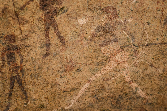 Closeup of famous White Lady of Brandberg rock painting located at the foot of Brandberg Mountain in Damaraland, Namibia, Africa.