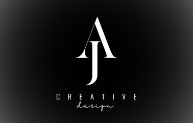 White AJ a j letters design logotype concept with serif font and elegant style vector illustration.