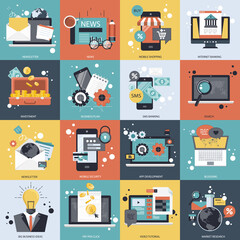 Business and technology icon set for websites and mobile applications. Flat vector illustration