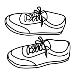 Sneakers. Sports shoes. Vector outline hand drawn illustration in doodle style.