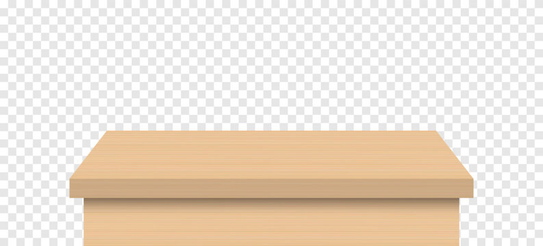 Empty wooden table top isolated on transparent background, vector illustration