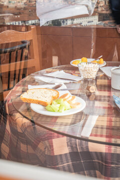  Vertical shoot, breakfast with fruits in Cusco city, Perú