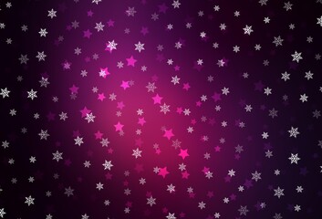 Dark Pink vector pattern with christmas snowflakes, stars.