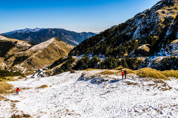 The snow-covered most of the mountains and forests in Hehuan Mountain of Nantou, Taiwan. Taroko...