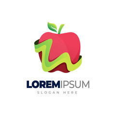 Red apple with letter m gradient logo template. Vector illustration