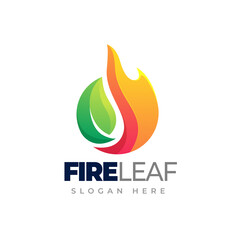 Fire leaf gradient logo template. Vector illustration