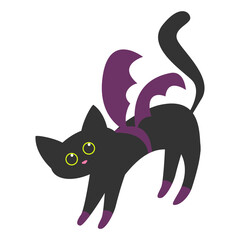 Obraz premium Cute black cat in bat costume isolated on white. A cat with wings. Design for Halloween