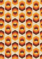 Fototapete Orange Vektor nahtlose trendige Textur im Retro-Tapetenstil der 70er Jahre. Modernes Muster