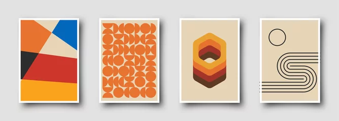 Rolgordijnen Retro graphic design covers. Cool vintage shape compositions. Trendy colorful bauhaus art templates. © kokoshka