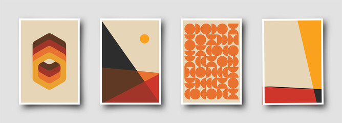 Retro 60s-70s graphic design covers. Cool vintage shape compositions. Trendy colorful bauhaus art templates. - 444462533