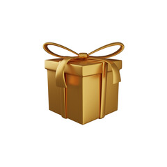 3d golden gift box illustration with golden ribbon. 3d rendering illustration of golden gift box with ribbon.