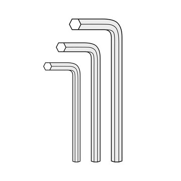 Hex key or allen wrench tool set isolated vector
