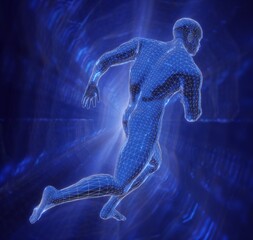 Athlet - Jogger  von hinten blau - obrazy, fototapety, plakaty