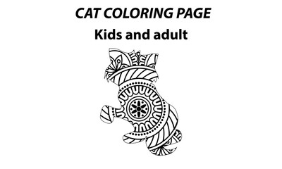 Sitting kitten in zentangle style in vector. Hand drawn sketch little cat with floral oprament. Adult antistress coloring page. Doodle. Line art. Decorative element for T-shirt emblem, tattoo, logo.