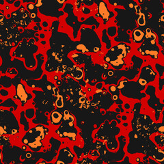 Abstract seamless pattern with red-orange spots on a black background. Spotted background.