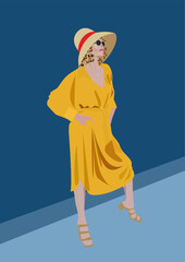 girl in a orange dress, fashion model