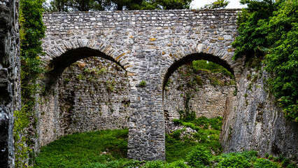 medieval castle bridge arches. Laviano, Italy.