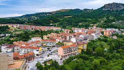 Naklejka na ściany i meble top view of Laviano village, Campania, Italy